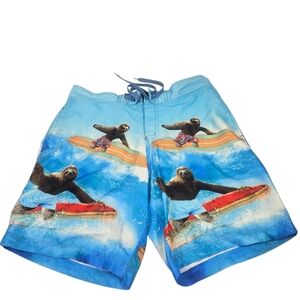 Men's Blue Surf Sloth Athletic Swim Shorts with Drawstring. Size XL